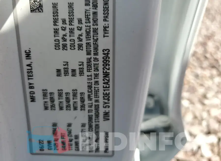 5YJ3E1EA2NF299943 Photo# 12