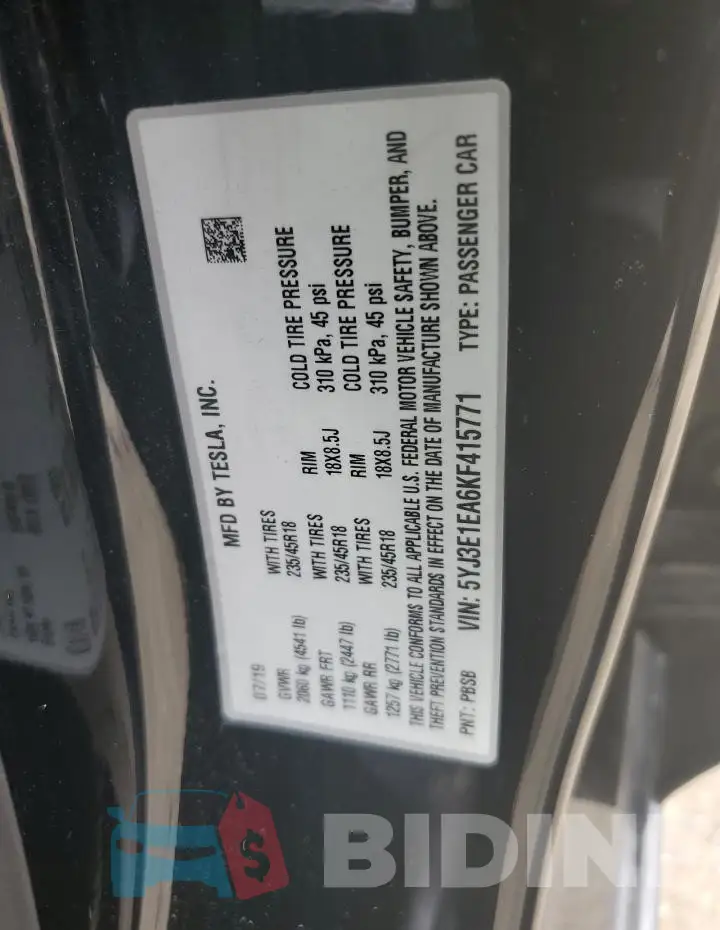 5YJ3E1EA6KF415771 Photo# 12