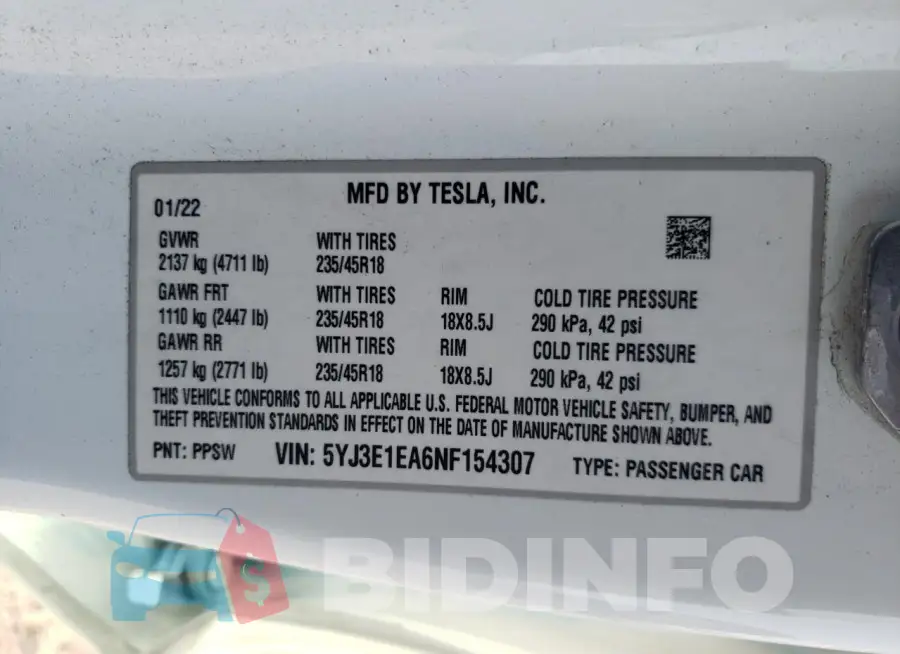 5YJ3E1EA6NF154307 Photo# 12
