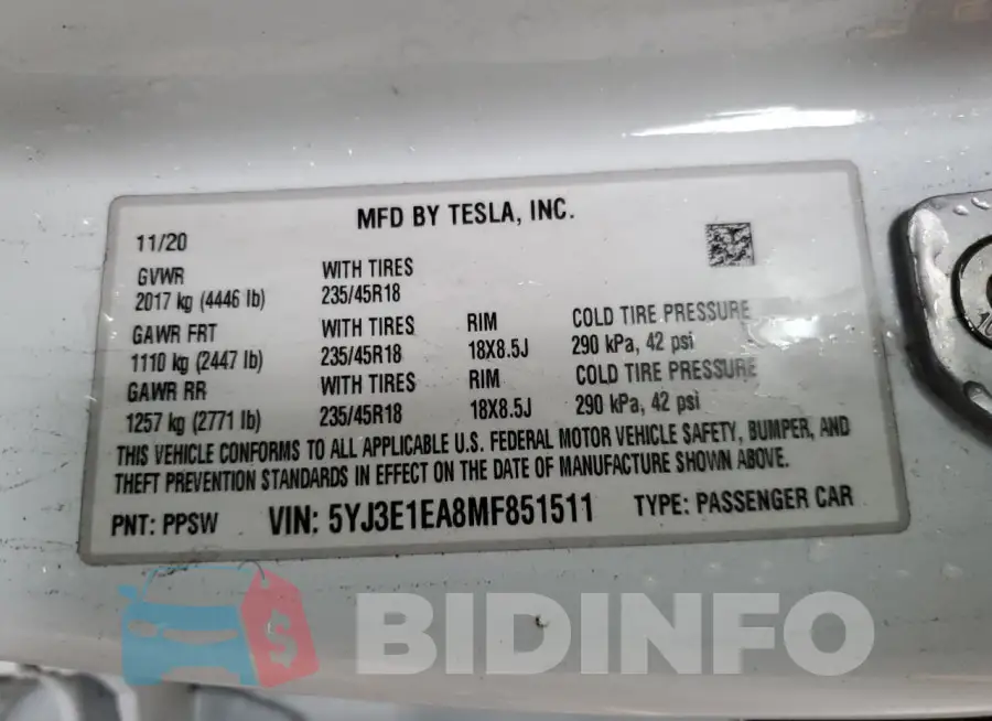 5YJ3E1EA8MF851511 Photo# 13