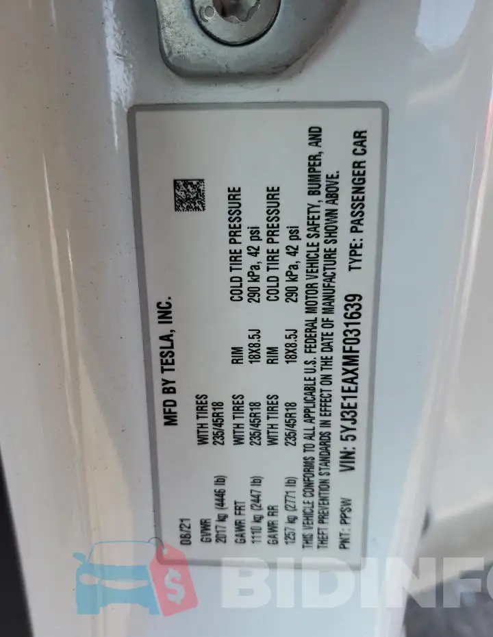 5YJ3E1EAXMF031639 Photo# 12