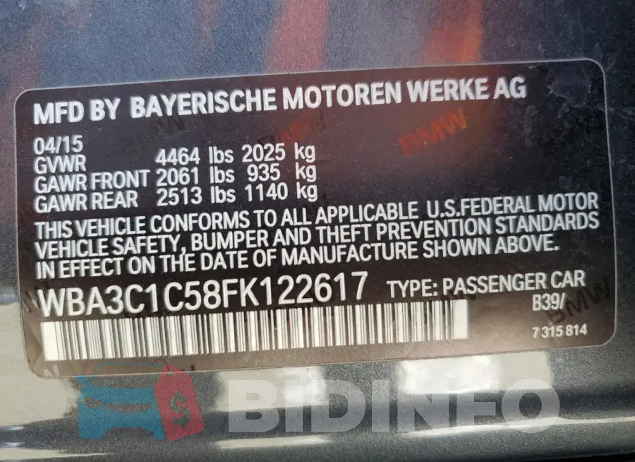 WBA3C1C58FK122617 Photo# 12