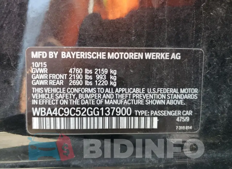 WBA4C9C52GG137900 Photo# 12