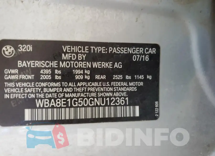 WBA8E1G50GNU12361 Photo# 12