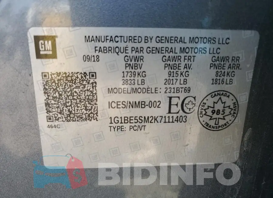 1G1BE5SM2K7111403 Photo# 12