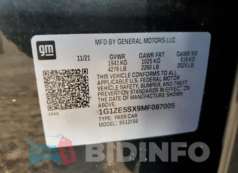 1G1ZE5SX9MF087005 Photo# 12