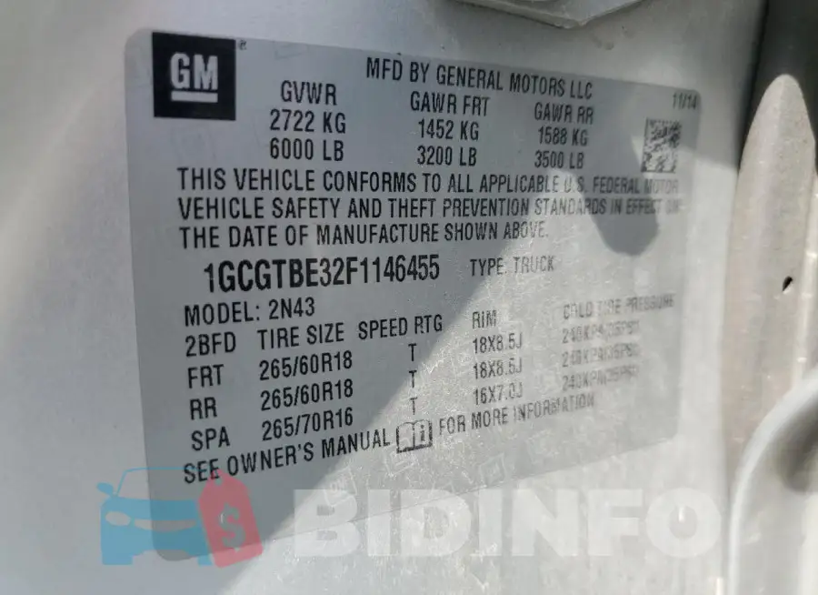 1GCGTBE32F1146455 Photo# 13