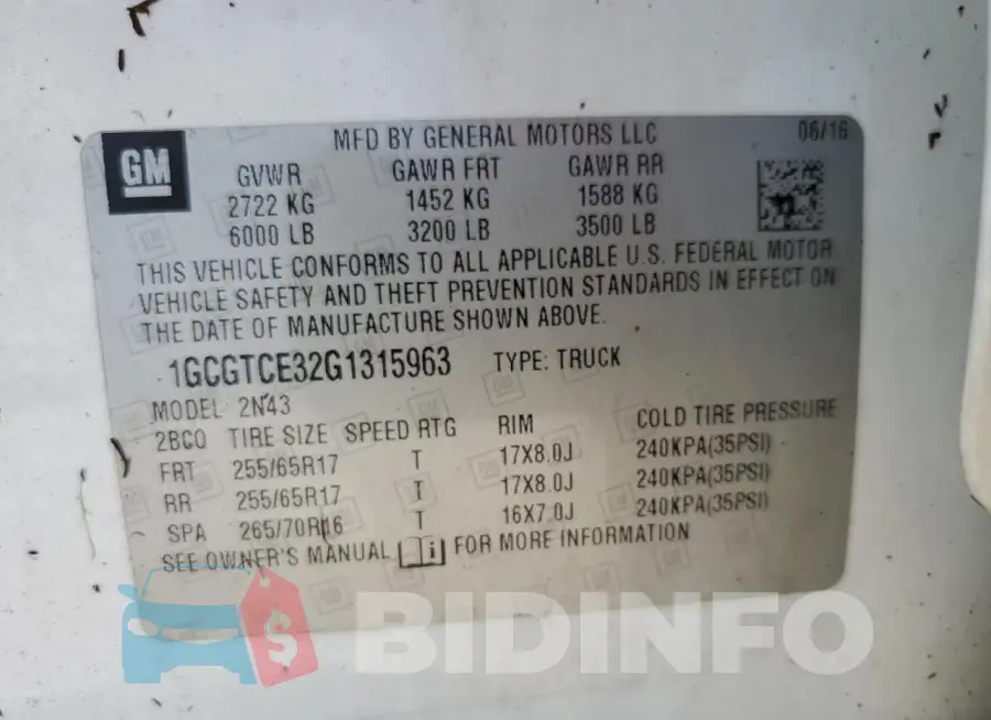 1GCGTCE32G1315963 Photo# 13
