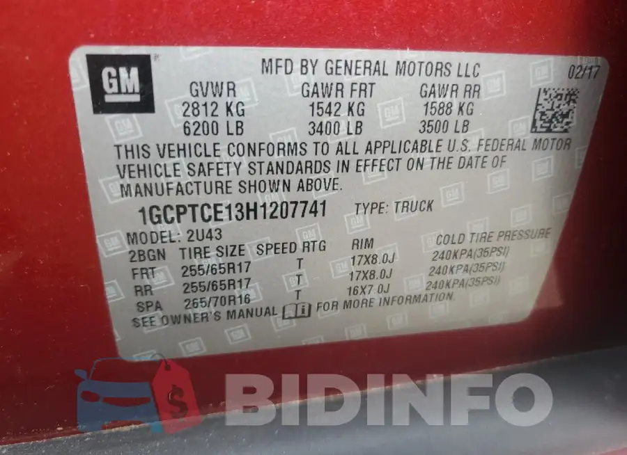 1GCPTCE13H1207741 Photo# 12