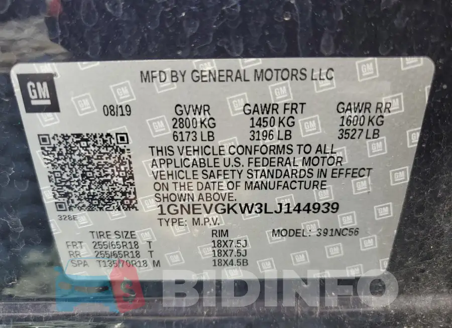 1GNEVGKW3LJ144939 Photo# 14