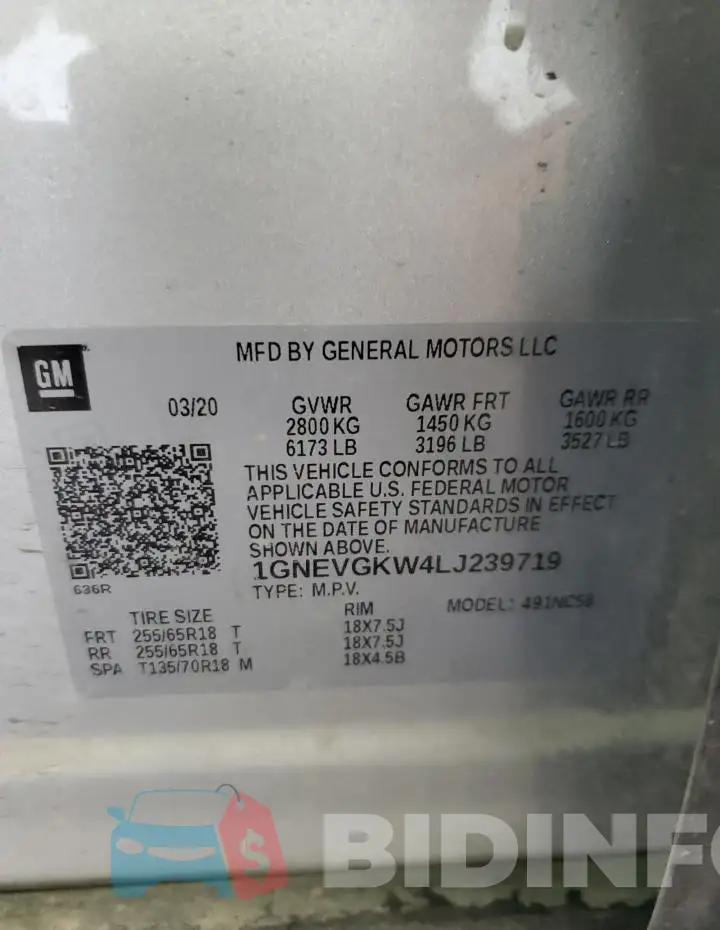 1GNEVGKW4LJ239719 Photo# 13