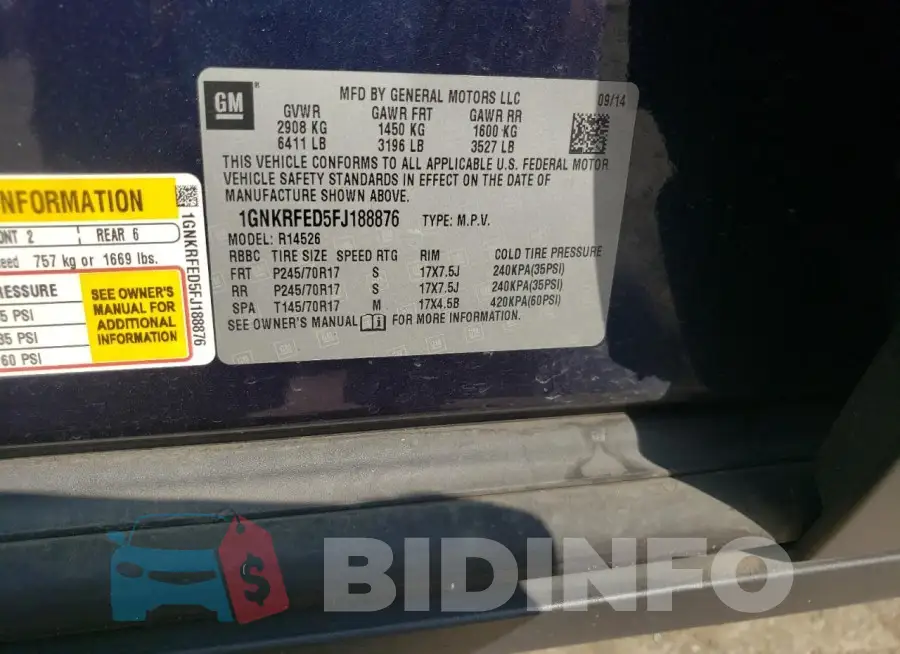 1GNKRFED5FJ188876 Photo# 13
