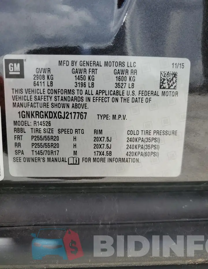 1GNKRGKDXGJ217767 Photo# 14