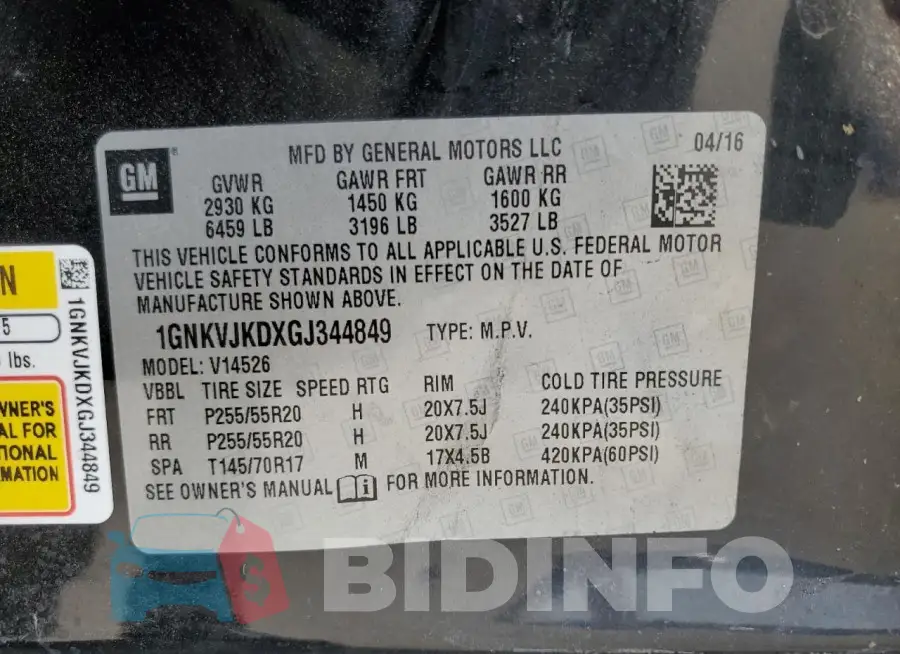 1GNKVJKDXGJ344849 Photo# 13