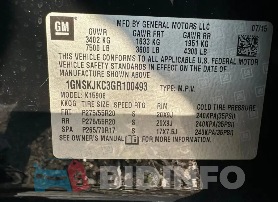 1GNSKJKC3GR100493 Photo# 12