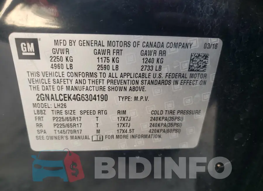 2GNALCEK4G6304190 Photo# 14