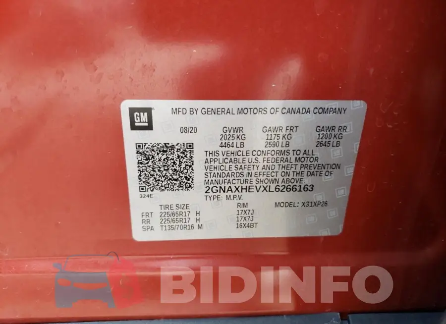 2GNAXHEVXL6266163 Photo# 13