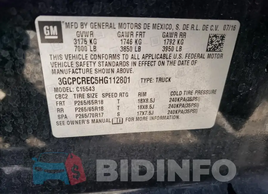 3GCPCREC5HG112801 Photo# 12