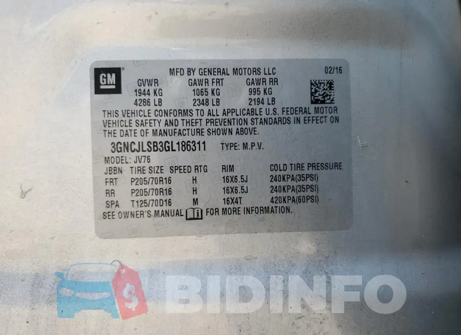3GNCJLSB3GL186311 Photo# 13