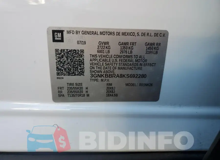 3GNKBBRA8KS692280 Photo# 13