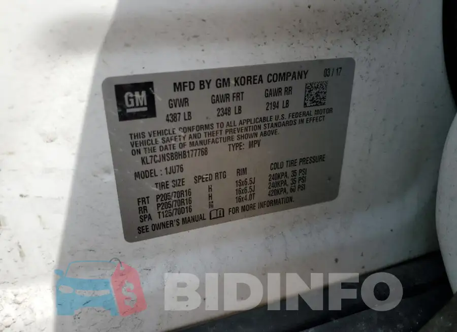KL7CJNSB8HB177768 Photo# 12