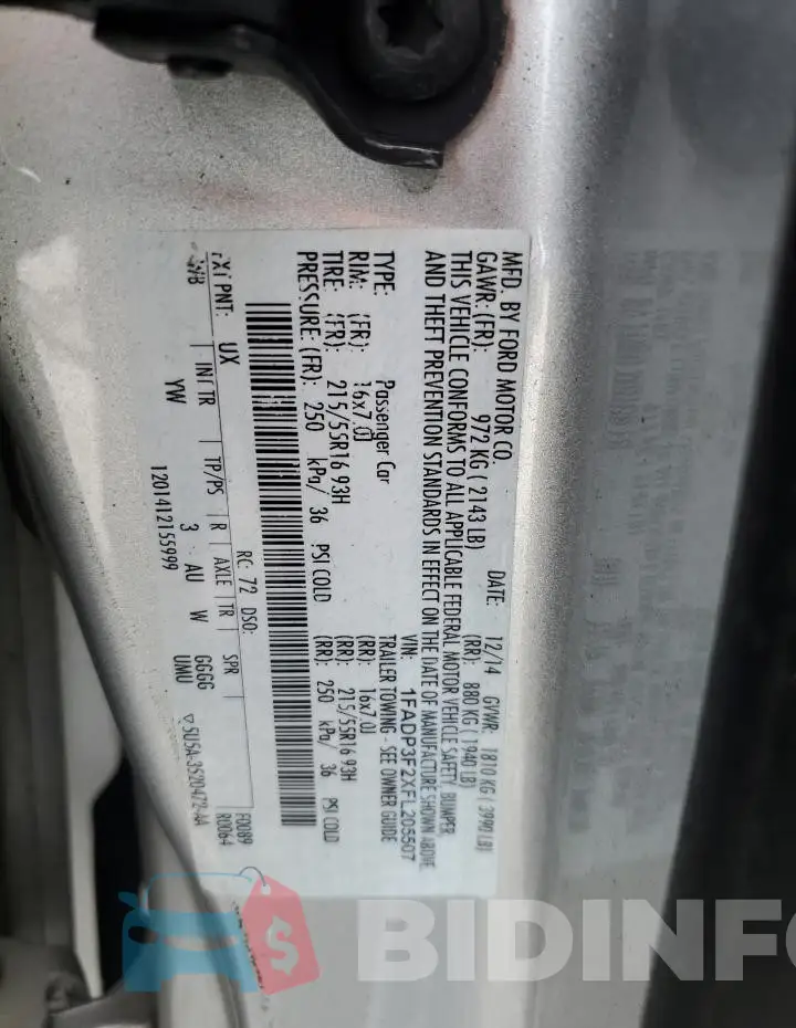 1FADP3F2XFL205507 Photo# 13