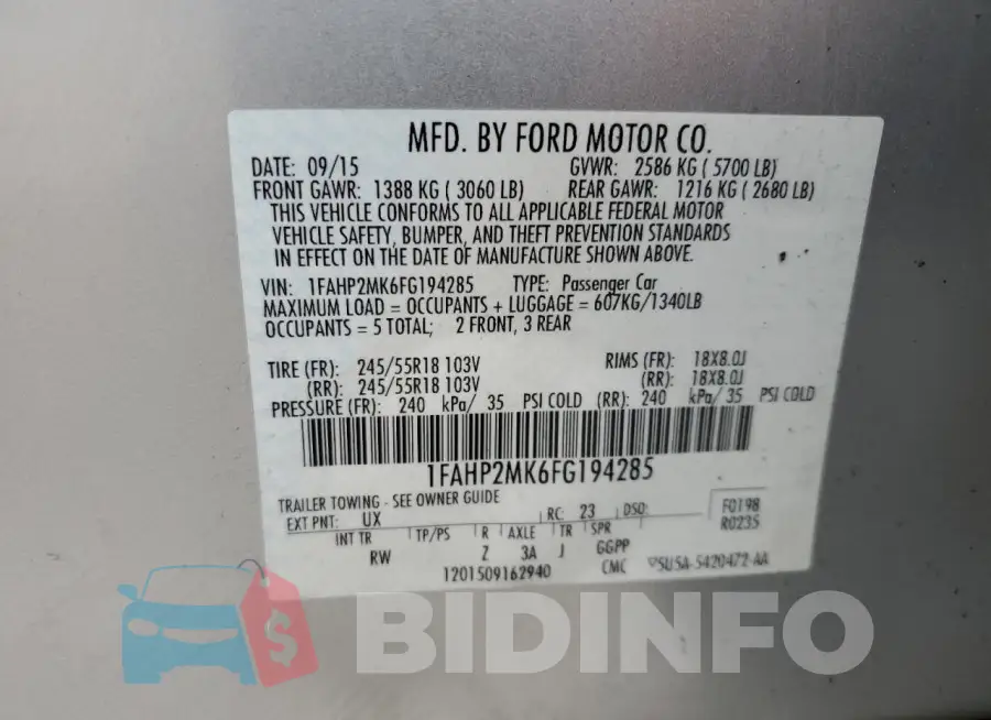 1FAHP2MK6FG194285 Photo# 13
