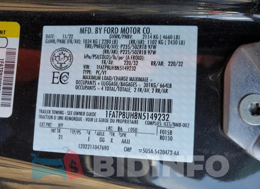1FATP8UH8N5149232 Photo# 12