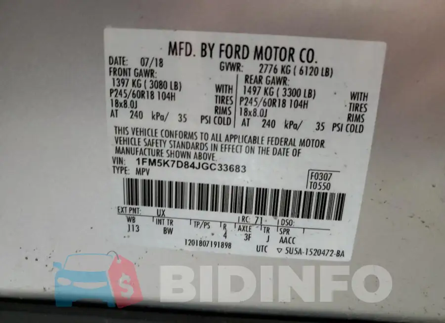 1FM5K7D84JGC33683 Photo# 14