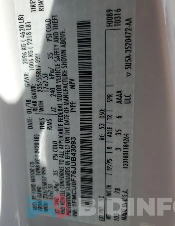 1FMCU0F76JUB43093 Photo# 14