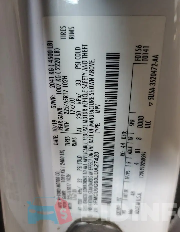 1FMCU9G60LUA27420 Photo# 13