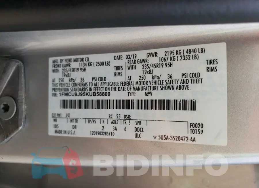 1FMCU9J95KUB58800 Photo# 13