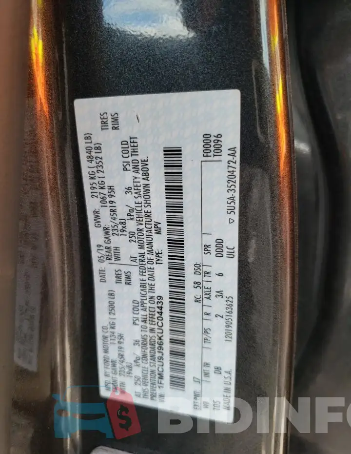 1FMCU9J96KUC04439 Photo# 13