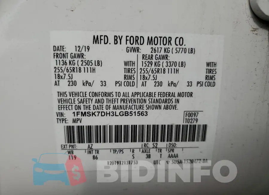 1FMSK7DH3LGB51563 Photo# 13