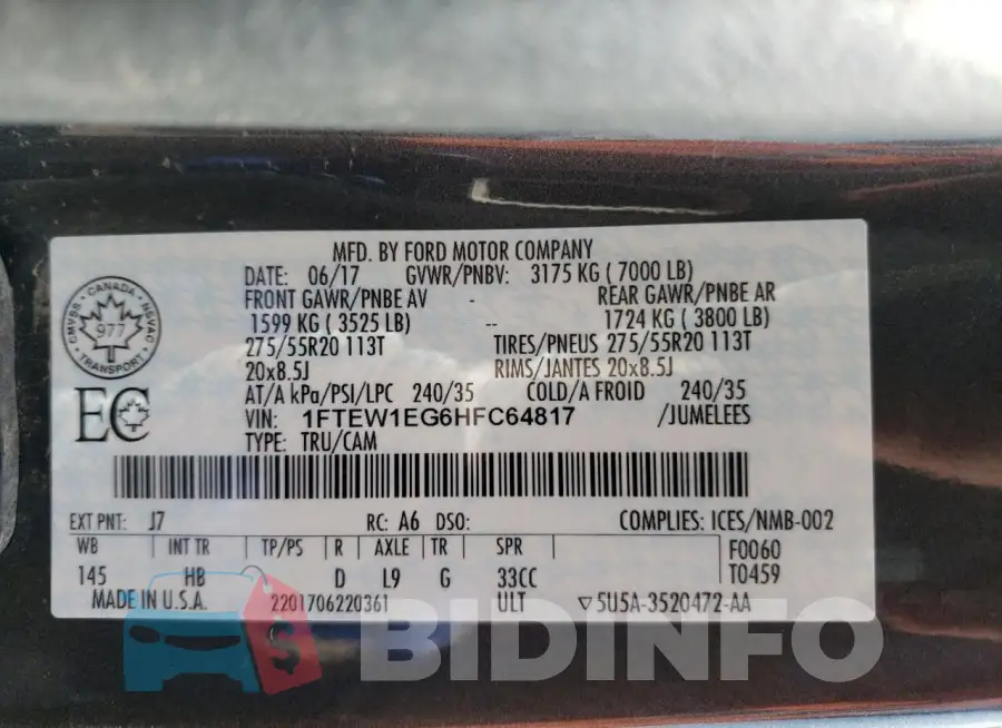 1FTEW1EG6HFC64817 Photo# 12