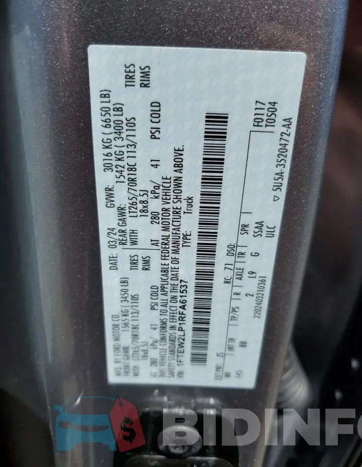 1FTEW2LP1RFA61537 Photo# 12