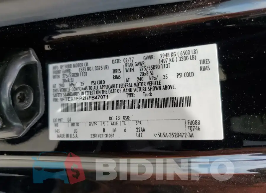 1FTEX1EP2HFB47071 Photo# 12