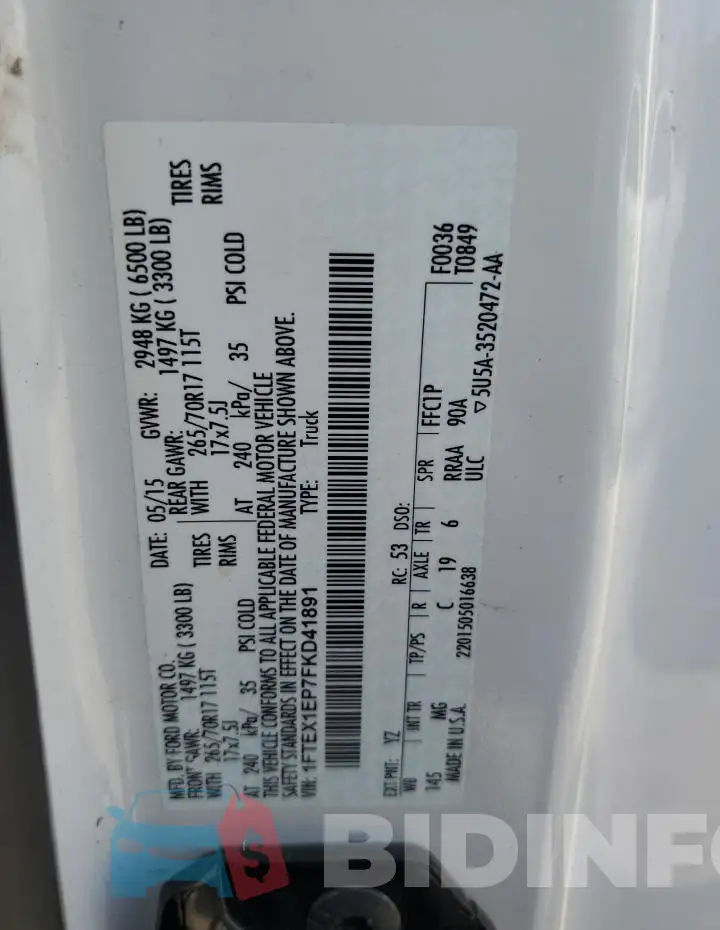 1FTEX1EP7FKD41891 Photo# 12