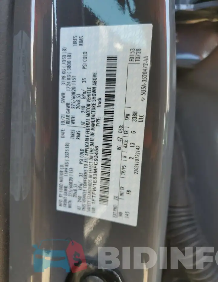 1FTFW1E83MFC93456 Photo# 12