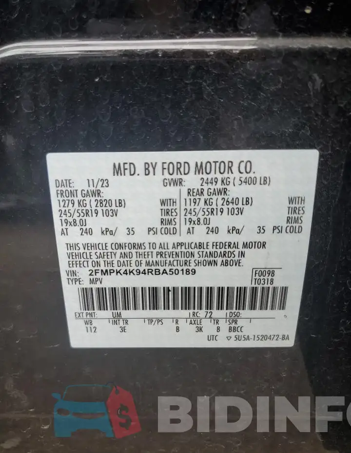 2FMPK4K94RBA50189 Photo# 13