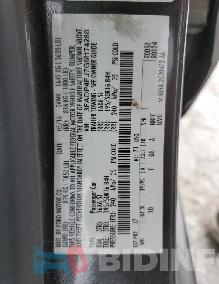 3FADP4EJ7GM174280 Photo# 13