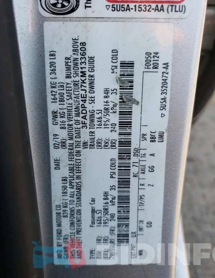 3FADP4EJ7KM133608 Photo# 12