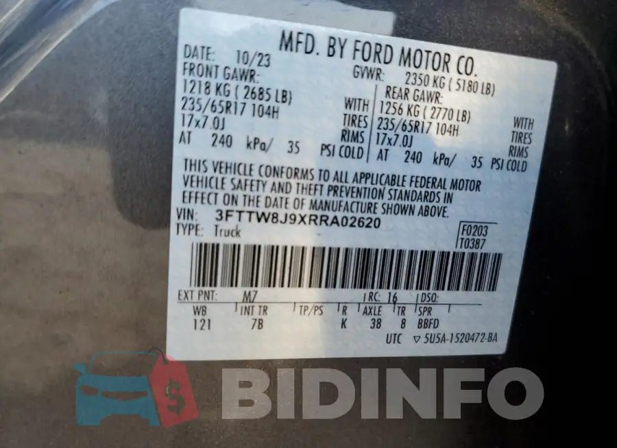 3FTTW8J9XRRA02620 Photo# 12
