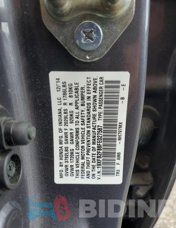 19XFB2F88FE027587 Photo# 12