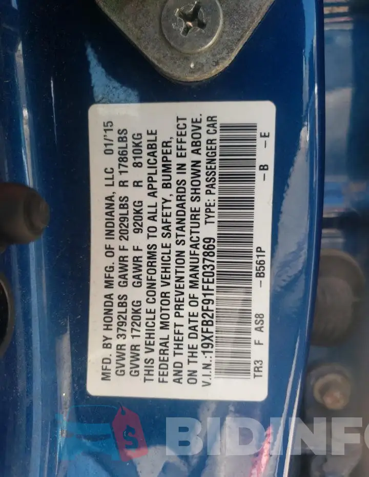 19XFB2F91FE037869 Photo# 12