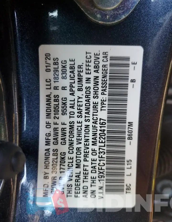 19XFC1F37LE204167 Photo# 12