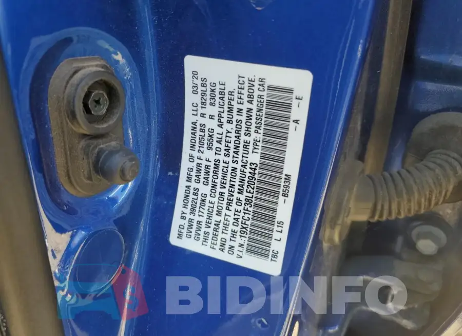 19XFC1F38LE209443 Photo# 12
