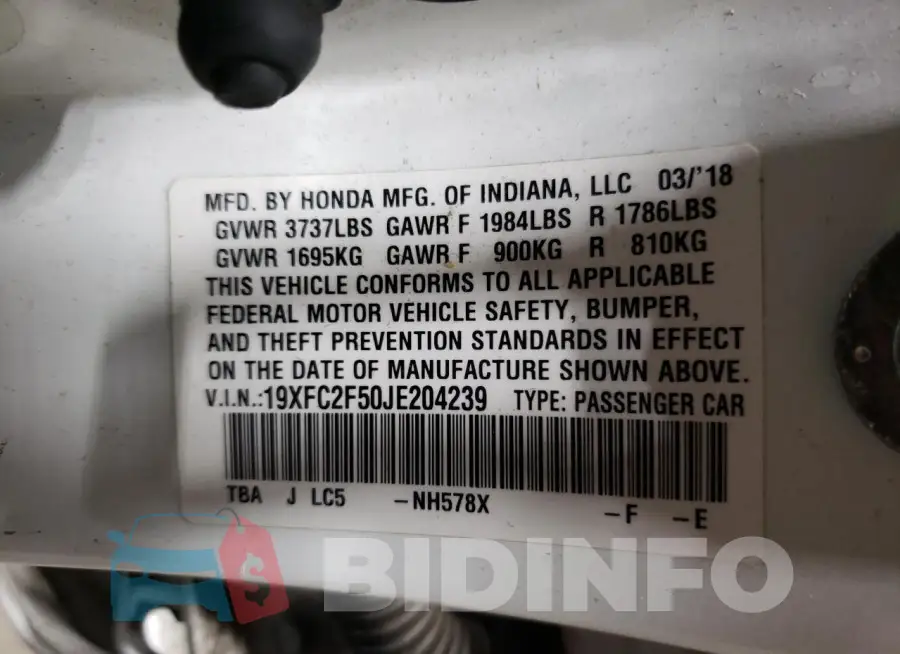 19XFC2F50JE204239 Photo# 12