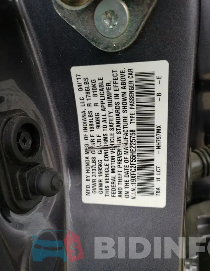 19XFC2F55HE225758 Photo# 12