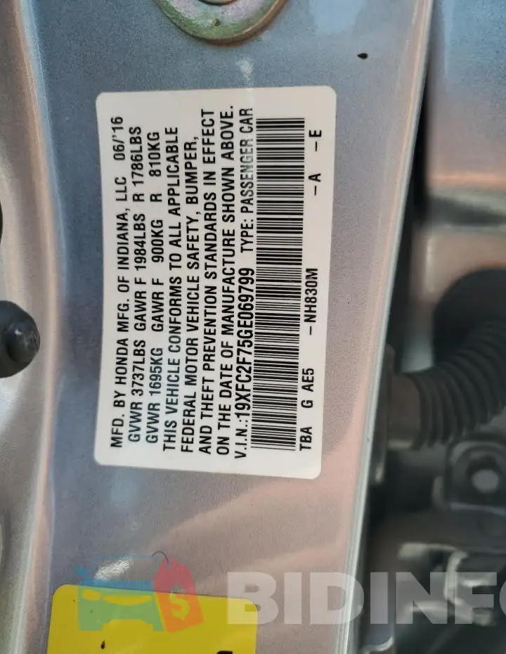 19XFC2F75GE069799 Photo# 12